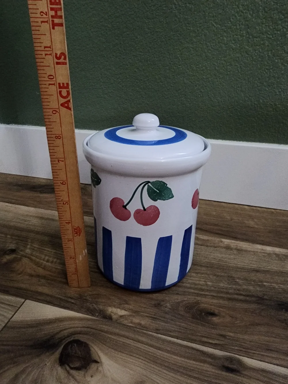Pier 1 Hand-Painted Cherry Ceramic Canister Set - White, Red & Blue